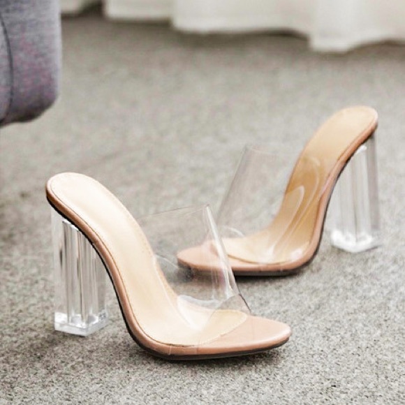 Tease me: Clear Peep Toe Square Heels - Picture 3 of 4
